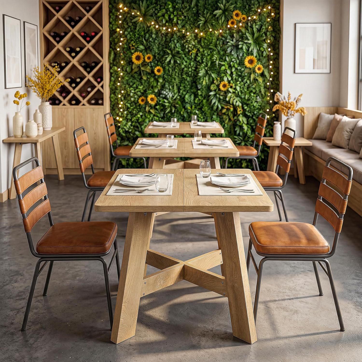 LITTLE TREE 39.37" Square Dining Table for 4, Small Space Kitchen Table with Pedestal Base, Farmhouse Wood Tables for Apartment, Dining Room & Living Room, Ideal for Cafe & Restaurant Use