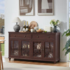 Joaxswe Farmhouse Sideboard Buffet Cabinet with Storage,59" Large Credenza with 4 Glass Doors & 2 Drawers,Adjustable Shelves Console Table,Wood Kitchen Coffee Bar for Dining Room,Living Room,Walnut