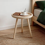Small Rattan Side Table, Round Side Table for Living Room, Boho Wicker Coffee Table, Wooden Accent Table for Bedroom, Balcony, Small Space, Home Decor