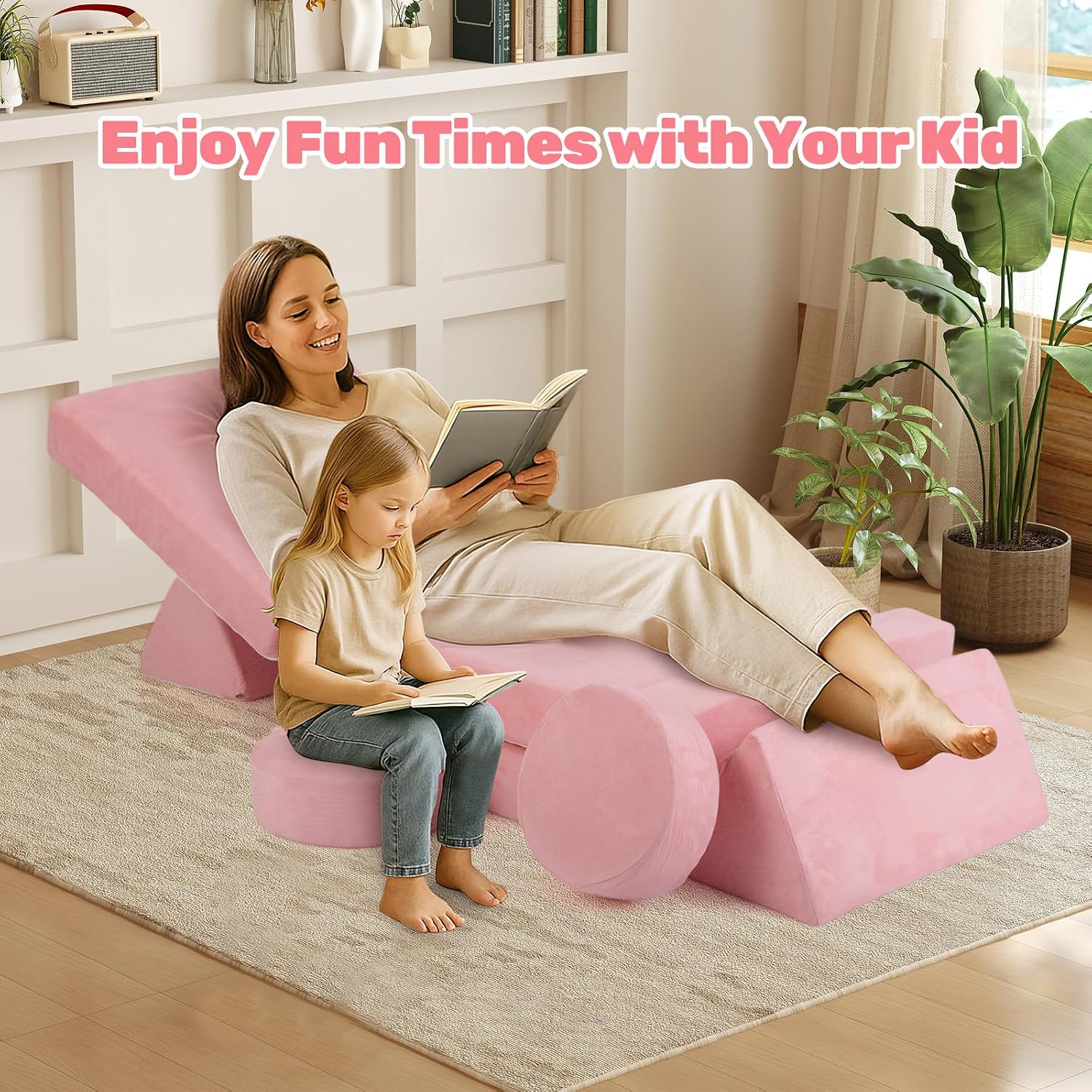 INFANS Modular Kids Play Couch, 13 PCS Toddler Creative Sectional Fort Building Sofa for Bedroom, Playroom, Children Convertible Versatile Soft Foam Furniture Playset Crawling Floor Cushion