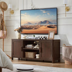 Joaxswe Farmhouse 55" Entertainment Center,Walnut Tv Stand with Adjustable Shelves & 2 Door Storage,Wooden Media Console Cabinet for TVs Up to 65 inches, Rustic Tv Stands for Living Room,Bedroom