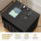 DWVO Nightstand with Charging Station, Metal Night Stand Set 2, Small Bedside End Tables, Modern Side Tables, Night Stand, Set of 2, Black