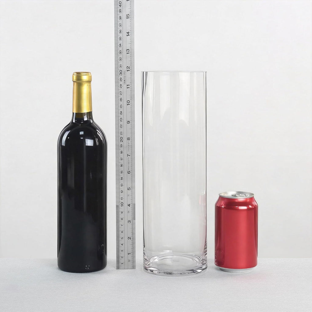 CYS Excel Clear Glass Cylinder Vase (H:12" D:4") | Multiple Size Choices Glass Flower Vase Centerpieces | Hurricane Floating Candle Holder