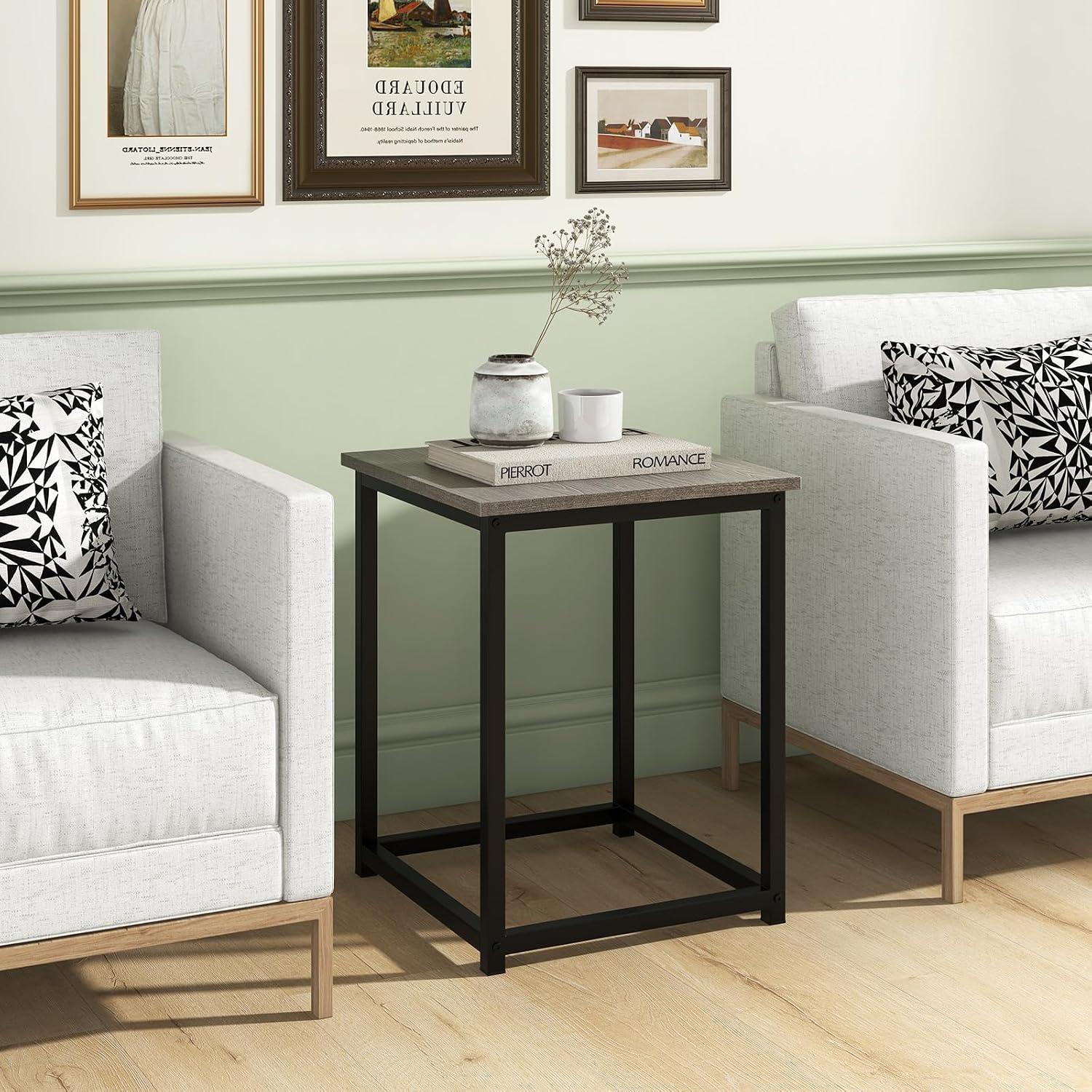 Giantex Round Nesting Table Set of 3, Farmhouse Coffee Table w/2 End Tables, Sturdy Metal Frame, 3-Piece Wooden Living Room Table Set for Home Office, Apartment (Black Oak)