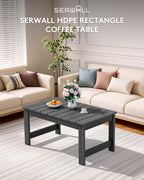 SERWALL Outdoor Coffee Table with 1.69" Umbrella Hole, HDPE Patio Coffee Table for Outside, Rectangle, Gray