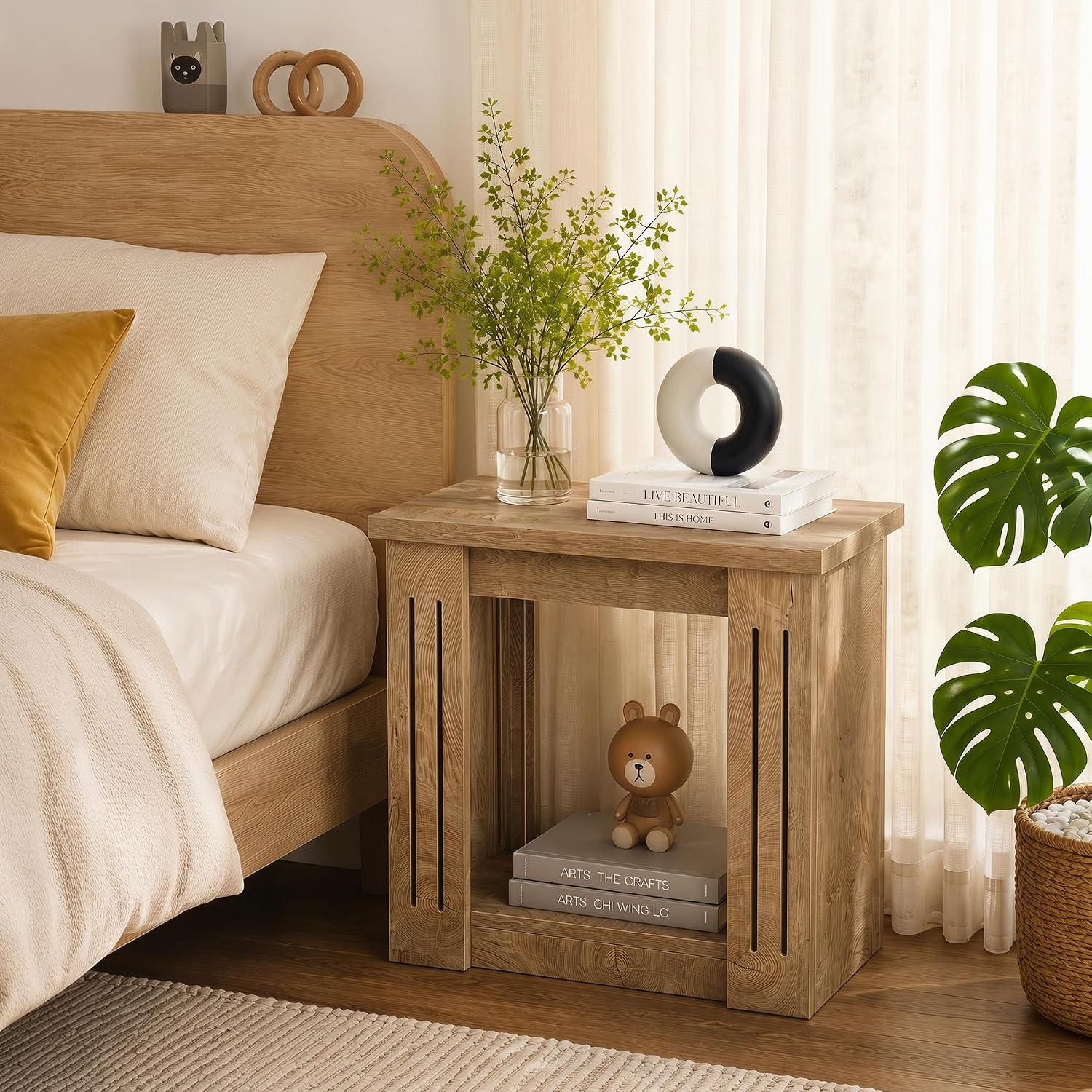 Tribesigns End Table, 2-Tier Farmhouse Skinny Side Table with Storage, Wooden Nightstand End Tables for Living Room, Bedroom, Office, Small Spaces, Brown
