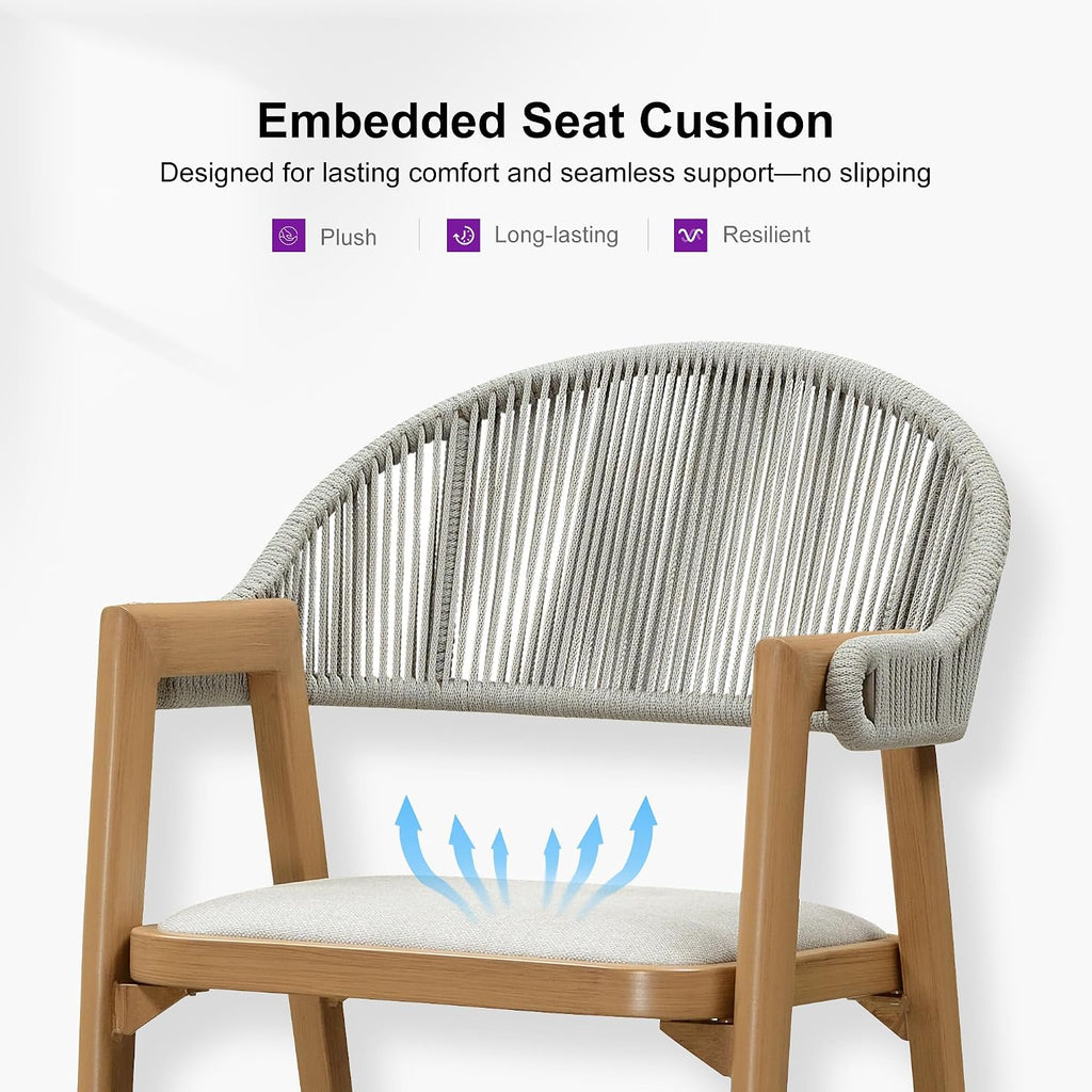 PURPLE LEAF Outdoor Bar Height Bar Stool Set of 2 Rattan Bar Chair with Back Aluminum Modern Barstools for Patio Backyard Indoor Kitchen Teak