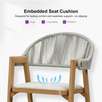 PURPLE LEAF Outdoor Bar Height Bar Stool Set of 2 Rattan Bar Chair with Back Aluminum Modern Barstools for Patio Backyard Indoor Kitchen Teak