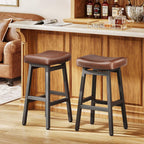 Raynesys 29 Inche Bonded Leather Counter Height Bar Stools Set of 2 Curved | Barstools with Curved Bonded Leather Seats & Heavy Duty Metal Legs for Kitchen Counter, Easy Assembly, Brown/Black