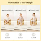 Tilhumt Montessori Weaning Table and Chair Set - 3 Adjustable Height Kids Activity Table with Fence Wood Toddler Table and Chair Set for 1-3 Age Kids for Read, Playing, Eating, Step Stool