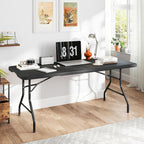 8ft Folding Table - Portable Foldable Table, Picnic Table with Carrying Handle & Safety Locks, Durable Black Folding Table for Parties, Events, Weddings Picnic, Camping, Dining Indoor Outdoor Use