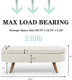 43.5" Ottoman with Storage, Storage Ottoman Bench with Safety Hinge, Linen End of Bed Bench, Upholstered Entryway Bench for Bedroom, Living Room & Window, Holds up to 330 lb, Beige