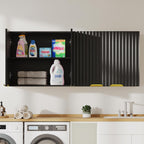 ChooChoo 4 Doors Wall Cabinet Laundry Room, Bathroom Wall Cabinet with Adjustable Shelf, Fluted Wall-Mounted Medicine Cabinet, Storage Cabinet for Kitchen, Garage, Black