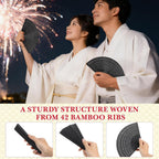 NUOBESTY Bamboo Folding Fan 12.5 Inch Vintage Hand Held Fan for Women Portable Foldable Hand for Summer Weddings Parties and Home Decoration (Black)