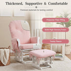 ANMINY 5pcs Glider Rocker Replacement Cushions Set with Ottoman Cover, 3.5Inch Thickened Fleece Glider Rocking Chair Cushions with 29.5Inch Tufted Backrest & Side Pockets for Indoor Nursery, Pink
