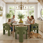 HNY Modern Green Dining Chairs Set of 6, Chenille Upholstered Dining Room Barrel Chairs with Solid Wood Frame, Comfy Accent Kitchen Armchairs with Open Back, Vanity Side Chairs for Living Room Bedroom