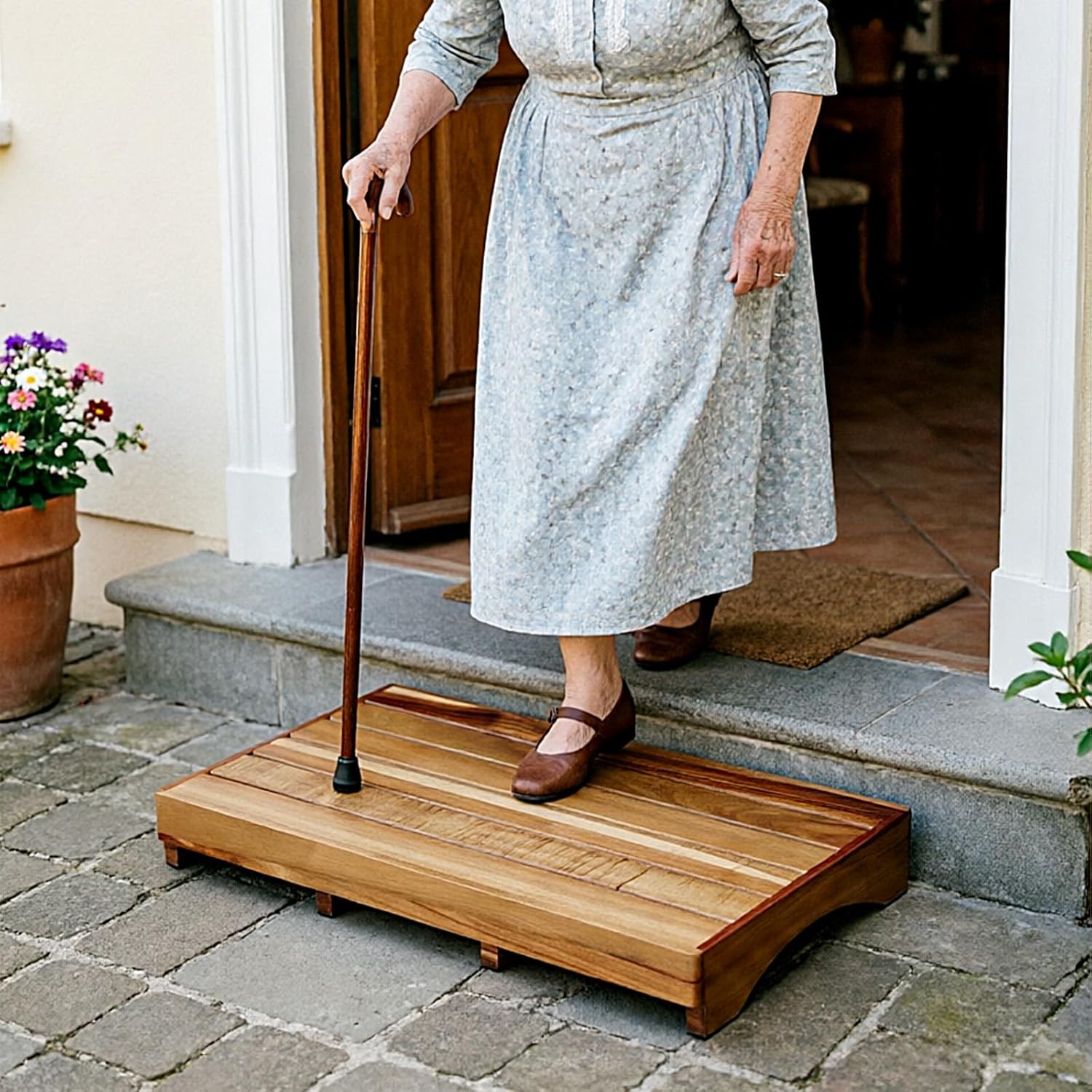 Acacia Wood Bed Step Stool for Adults Elderly Kids, Height 3.5 inches | Wooden Stepping Platform for Bedroom Bathroom Kitchen Porch Garden Outdoor, Weight Capacity 600lbs
