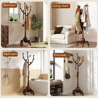 Wood Freestanding Coat Rack 8 Hooks Coat Tree Standing,Dark Walnut | Wooden Creative Clothes Hanger with Sturdy Sphere Base and Tree Branch Hooks 160lb Load Capacity for Entryway Hallway Bedroom