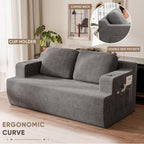 Homall 67” Boneless Sofa Couch with 2 Pillows Extra Deep Seats, Corduroy Fabric 3 Seater with Cup Holder & Storage Pocket Upholstered Floor Easy Installation (Grey, Loveseat)