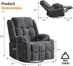 Ketaiyou Power Swivel Rocker Recliner Chair for Adults with Massage and Heat, USB and Type-C Ports, Infinite Position, Electric Glider Reclining Single Sofa Chair for Living Room (Dk Gray)