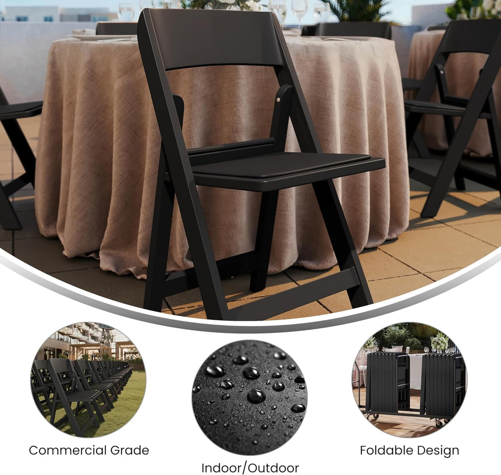 Flash Furniture Hercules Tucker Commercial Black Resin Folding Chair - Lightweight, Vinyl Padded Removable Seat, Indoor Outdoor Use, Event & Wedding Ready