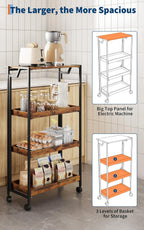Garvee Large 4-Tier Wooden Folding Storage Shelf Cart with Locking Wheel, Expandable Kitchen Organizer Rack, 100 Lbs Loading Heavy Duty Garage Shelving, Easy Foldable No Assembly Required