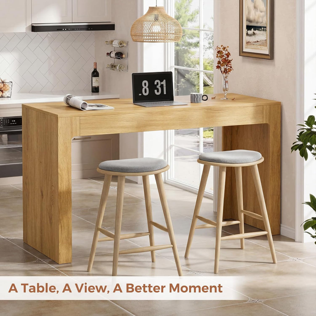 Miereirl 55” Bar Table，Long Bar Table with Oak Finish Tabletop，Modern Counter Height Pub Table, Rectangular Home Dining Bar Unit for 4-6 People, Kitchen, Living Room, Bar, Golden Oak