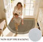 Half Circle Door Mat Indoor Entrance Welcome, Non-Slip Washable Doormat, Trap Dirt and Moisture, Low Profile Mats for Indoor Entry, 17"x30", Beige