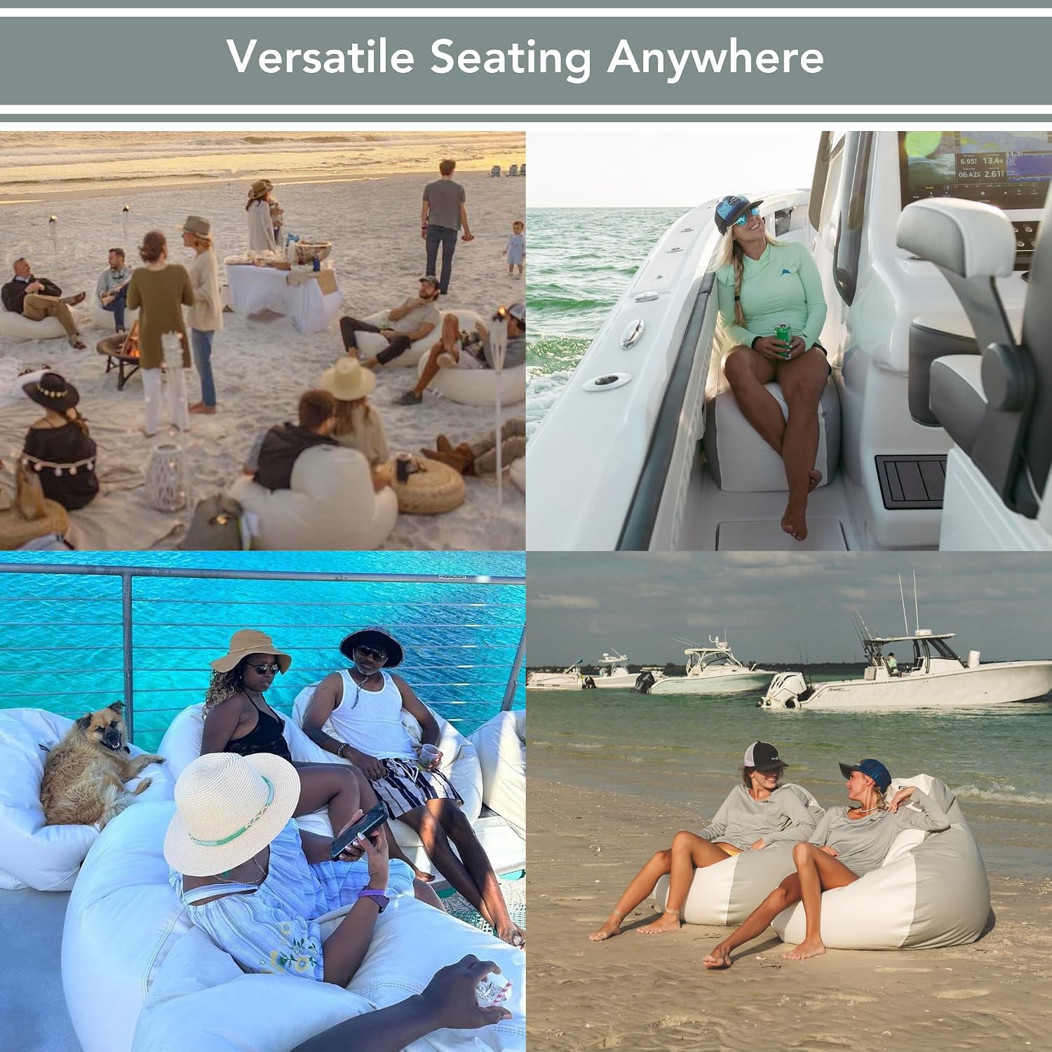 E-SeaRider Armchair Marine Beanbag, Medium, Multi (White/Grey)