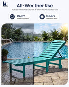 KINGYES Outdoor Armless Chaise Lounge Set of 2, HDPE Pool Lounge Chairs with Cup Holder & Wheels, Patio Lounger Chairs for Poolside, Aruba