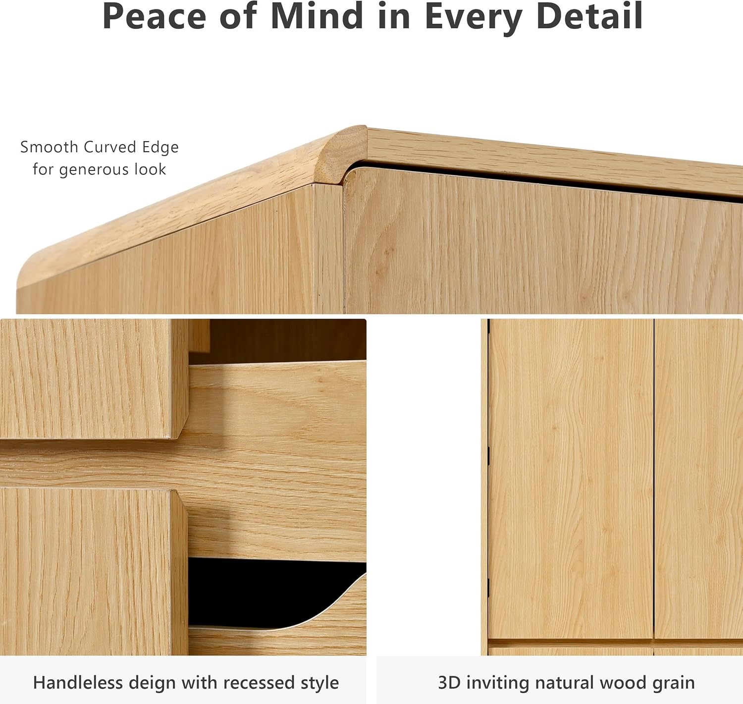 72" Tall Farmhouse Kitchen Pantry Cabinet with 8 Door Shelves, Curved Design Storage Cabinet with 3 Adjustable Shelves, Hidden Drawer, Versatile Cupboard for Kitchen, Dining Room, Natural