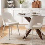 LSSBOUGHT Mid Century Modern Dining Chairs,Shell Lounge Plastic Side Chair with Soft Padded and Wooden Legs for Dining Room Living Room Bedroom Kitchen Set of 2 (Beige)