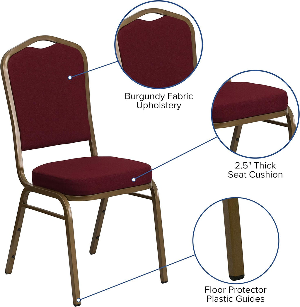 BizChair Crown Back Stacking Banquet Chair in Burgundy Fabric - Gold Frame