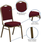 BizChair Crown Back Stacking Banquet Chair in Burgundy Fabric - Gold Frame
