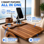 Couch Armrest Table with Cup Holder (15.31" x 9.65") - Acacia Sofa Arm Tray Organizer with Magnetic & 360° Rotating Phone Holder - Fits Couch Arm for Drinks, Snacks & Remote Control
