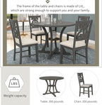 Merax 5 Piece Round Dining Table Set 4 Retro Chairs with Special-Shaped Table Legs, Exquisitely Designed Hollow Chair Back for Dining Room, Grey
