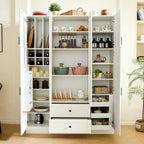 Modern Large Kitchen Pantry Organizer with Acrylic Doors, Wine Storage, and Adjustable Shelving for Ultimate Home Organization (White-M)