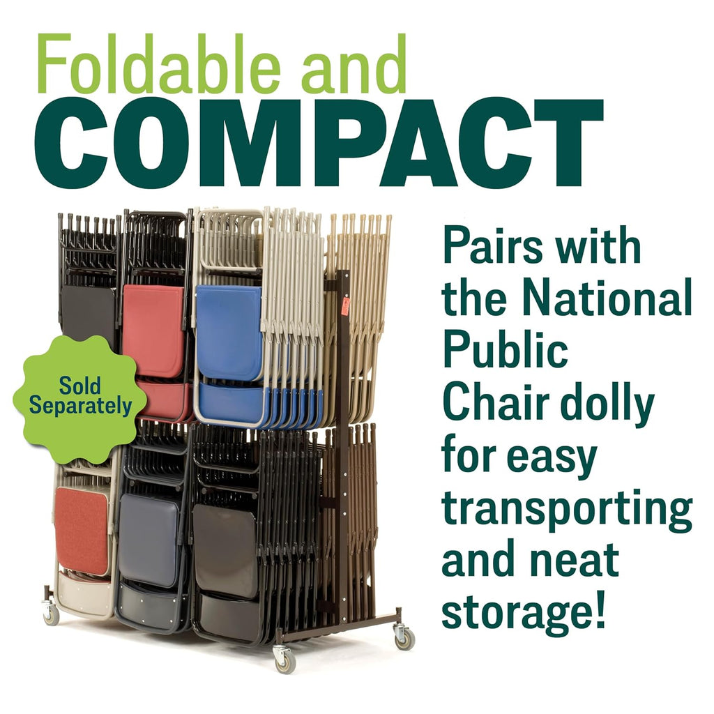 National Public Seating 800 Series Steel Frame Premium Light Weight Plastic Seat and Back Stacking Folding Chair with Double Brace, 480 lbs Capacity, Blue