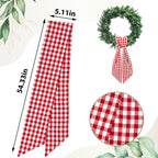 Wreath Sash for Front Door Red White Buffalo Plaid Seersucker Wreath Satin Sash Burlap Garland Ribbon Accessories for Wreath Yard Doorway Indoor Outdoor Bow Bridal Shower Home Decor,5.1 x 54.3