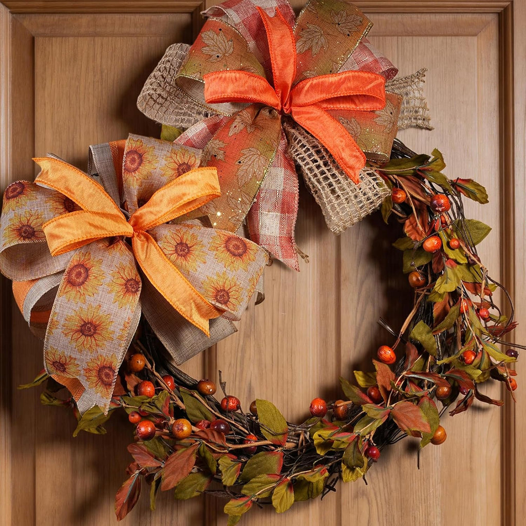 LaRibbons Fall Ribbon Wired 2.5" x 6 Yards Each Roll, Sunflower, Harvest Leaves, Plaid & Deco Mesh Faux Linen Ribbon for Wreaths, Farmhouse Decor, Autumn Crafts