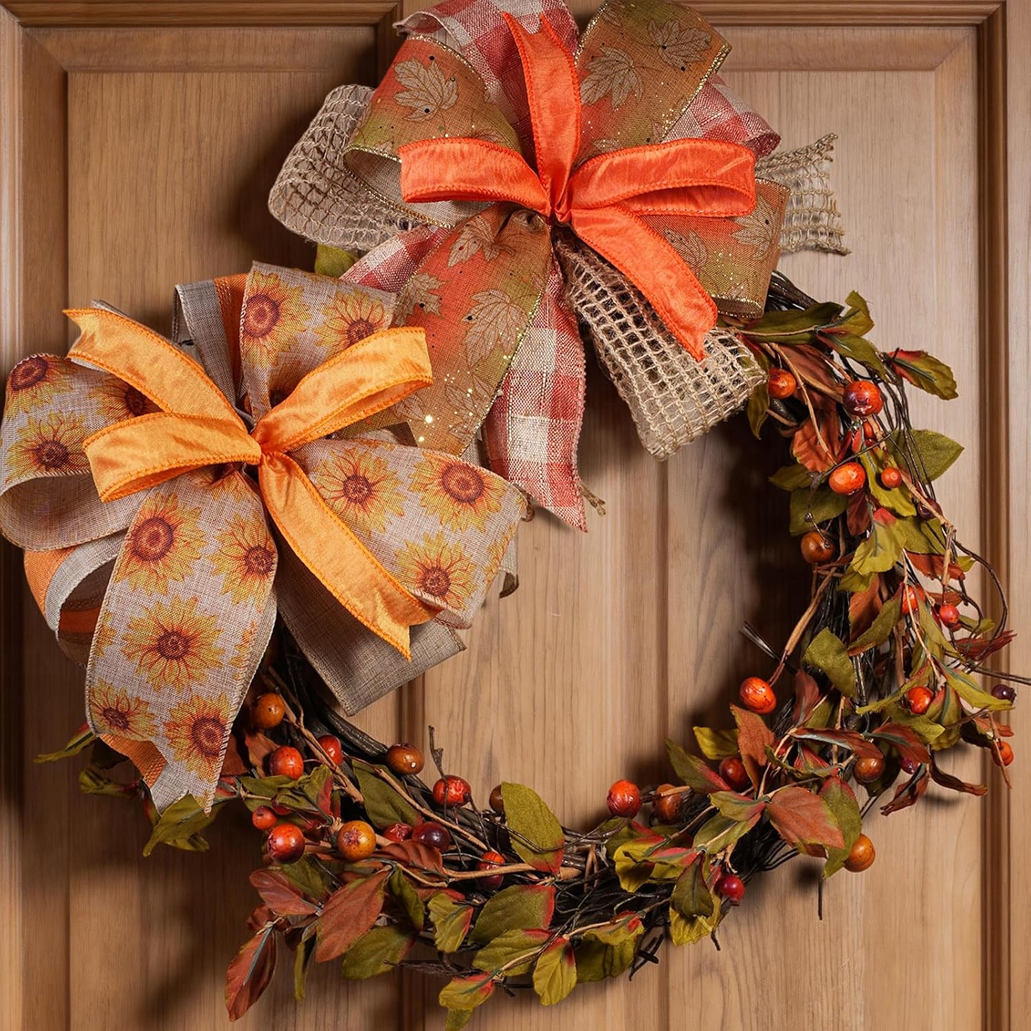LaRibbons Fall Ribbon Wired 2.5" x 6 Yards Each Roll, Sunflower, Harvest Leaves, Plaid & Deco Mesh Faux Linen Ribbon for Wreaths, Farmhouse Decor, Autumn Crafts
