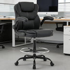 Drafting Chair Tall Office Chair for Standing Desk, 500lbs Heavy Duty Executive Chair with Flip-up Arms, 3D Contoured Leather Desk Chair with Adjustable Foot Ring & Height for Counter Height Desk