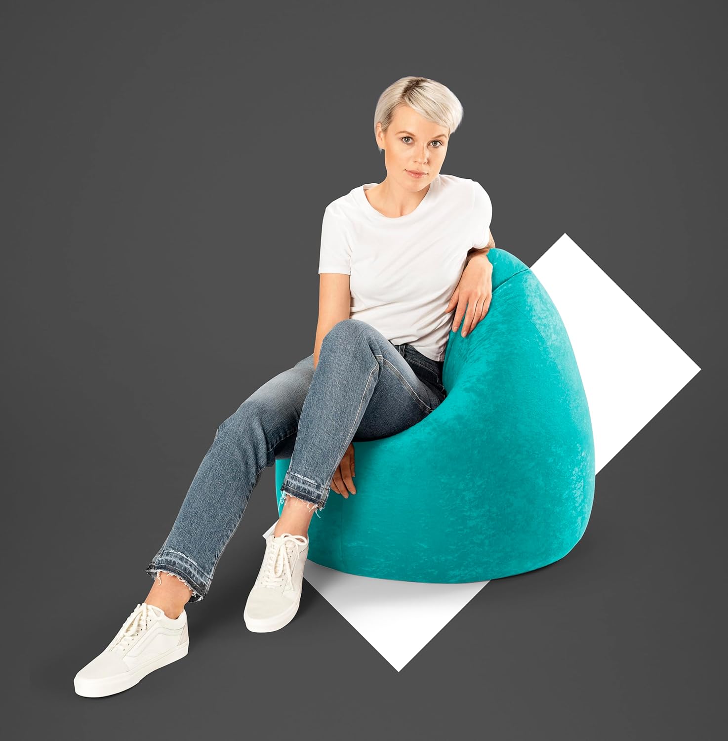 Gouchee Home Easy Collection Contemporary Polyester Upholstered Oversized Bean Bag Chair, Emerald