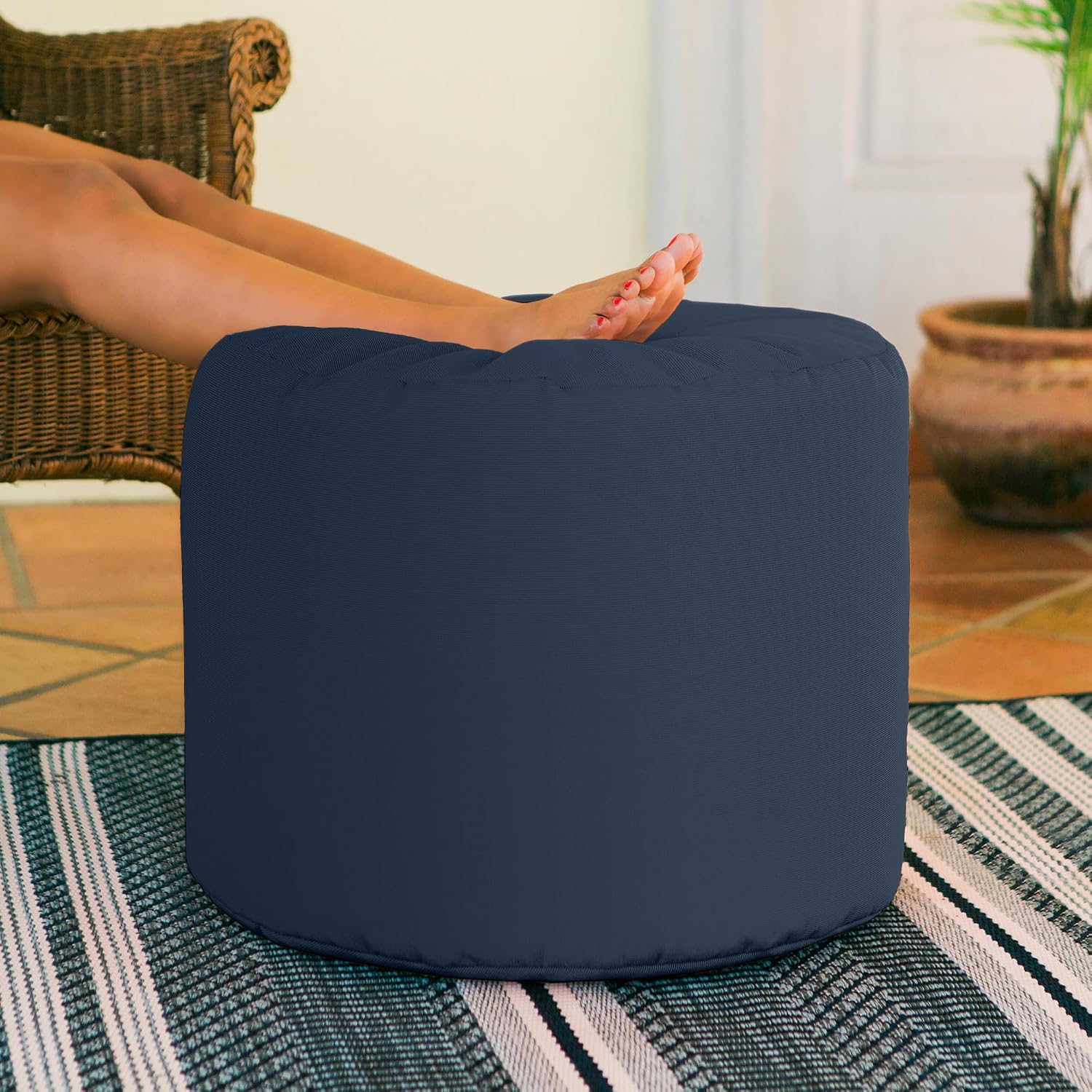 Jaxx Spring Indoor/Outdoor Bean Bag Pouf Ottoman, Navy