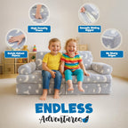WONDERME 2-Seater Modular Kids Play Couch – 10pc Glow in the Dark Creative Kids Couch for Playroom, Living Room, and Bedroom Fortplay – Convertible Foam and Floor Cushion for Ages 1 to 10