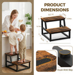 Step Stool, NomNest 2 Step Wooden Ladder Metal Foot Stool Wide Kitchen Stool Helper for Toddler Adults Seniors, Ladder Chair for Home Bedside Bathroom Sink Potty