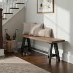 Adam 48-Inch Rustic Industrial Solid Wood Entryway Bench with Distressed Black Sawhorse Legs – Sturdy Accent Seating for Living Room, Mudroom, Dining Room, and Laundry Room by Alaterre Furniture