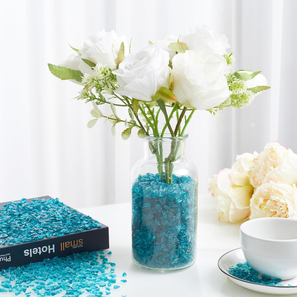 QINJIEJIE Turquoise Crushed Glass for Resin Art Broken Glass Gravel for Vase Fillers for Crafts Home Decor 3-6mm Turquoise Crushed Decor Aquarium Stones 0.85LB