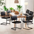 Cantilever Dining Chairs Set of 6, Mid Century Modern Dining Chairs with Black Metal Legs, Upholstered Leather Kitchen Chairs, Armless Cantilever Chair for Kitchen & Living Room, Black