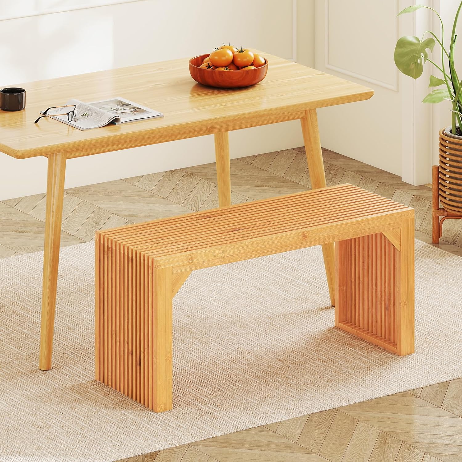 Giantex 36" Bamboo Dining Bench, 660Lbs Capacity, 2-Person Kitchen Table Bench for Living Room, Bedroom, Bathroom, Entryway Hallway, Front Door, End of Bed, Indoor Outdoor Use, 2 Pack